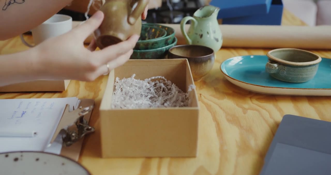 Illustrative mug packing footage